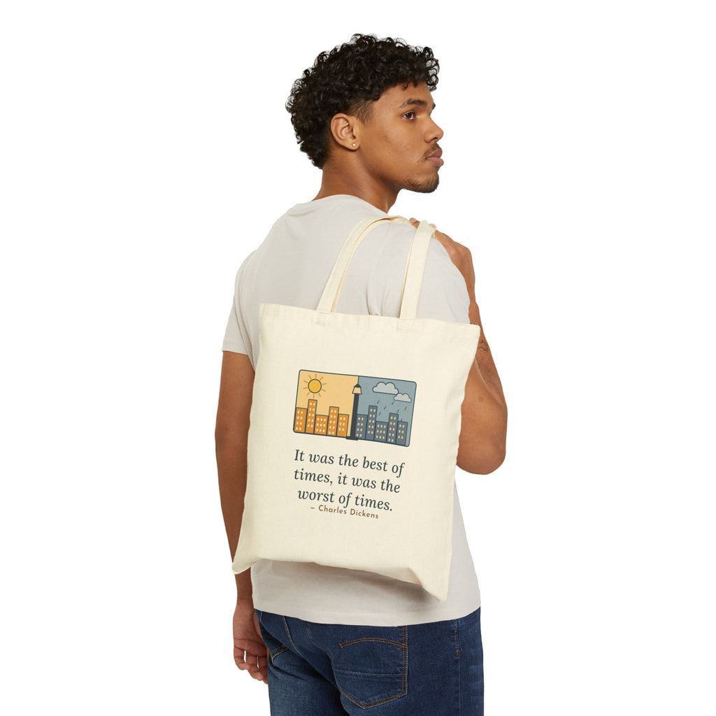 It Was the Best of Times, It Was the Worst of Times Tote Bag, Literary Dickens Quote Tote with Split Skyline