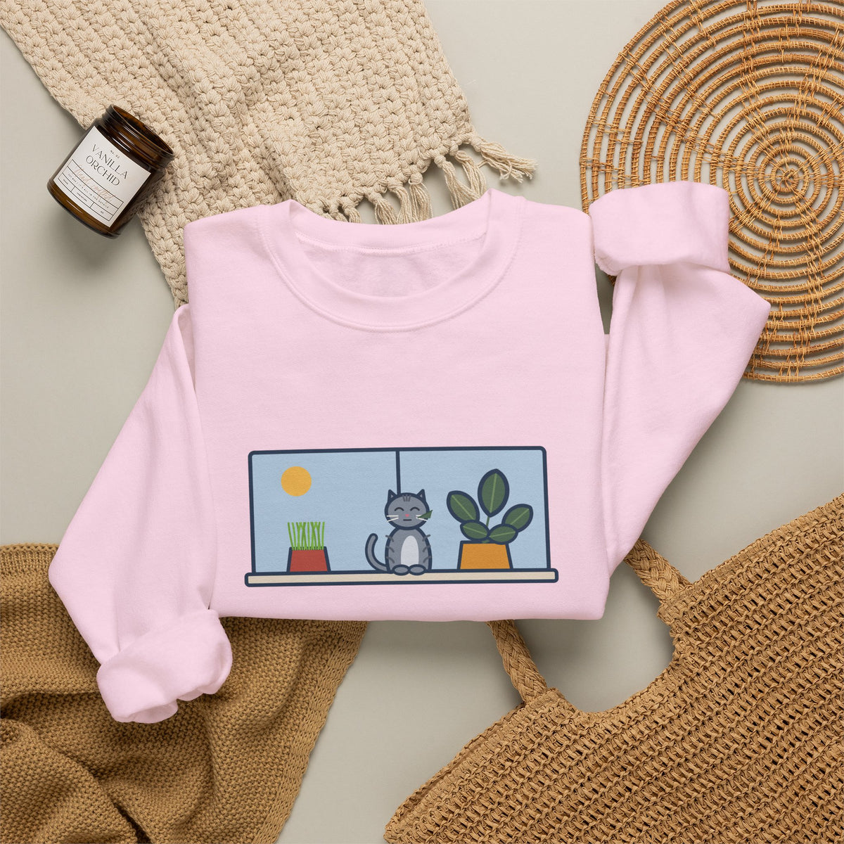 Cat Grass Sweatshirt, Bought Her Own Pot, She Ate the Houseplant Instead, Funny Windowsill Crewneck
