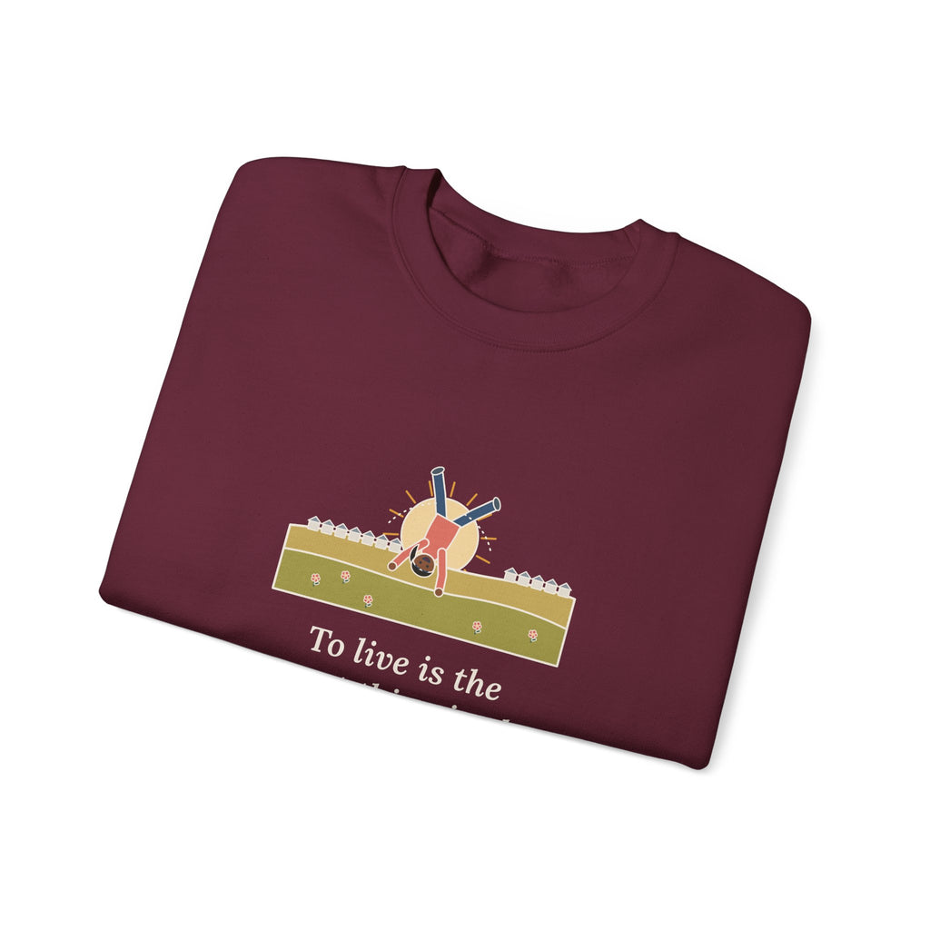 To Live Is the Rarest Thing in the World Sweatshirt, Literary Oscar Wilde Quote Crewneck with Cartwheel Meadow