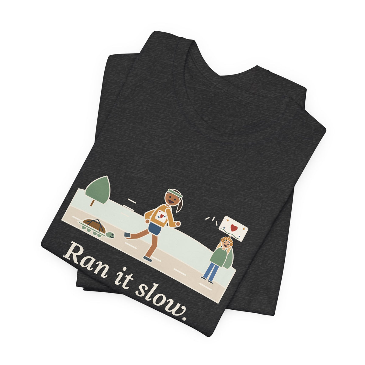 Ran It Slow. Ran It Anyway. T-Shirt, Running Quote Tee with Turtle Pace