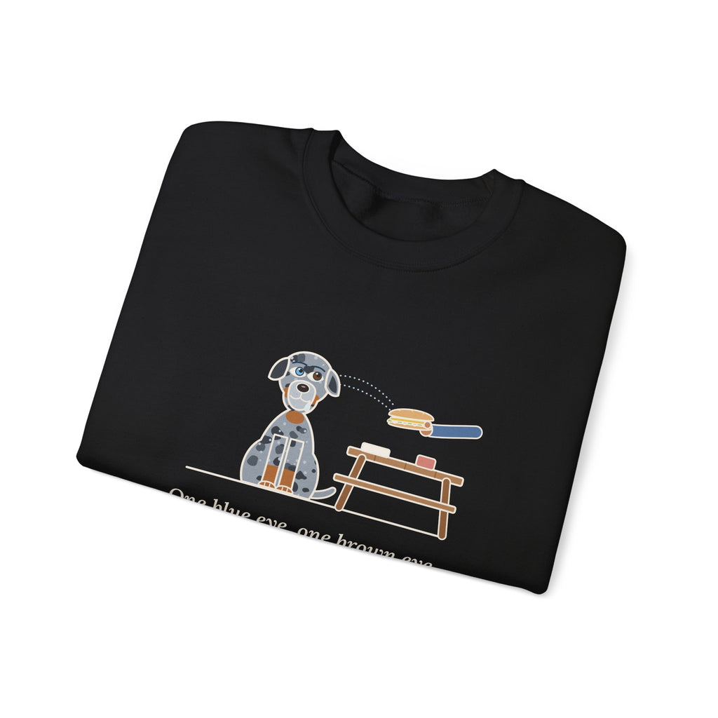 Catahoula Leopard Dog Crewneck Sweatshirt - One Blue Eye, One Brown Eye, Both on My Sandwich