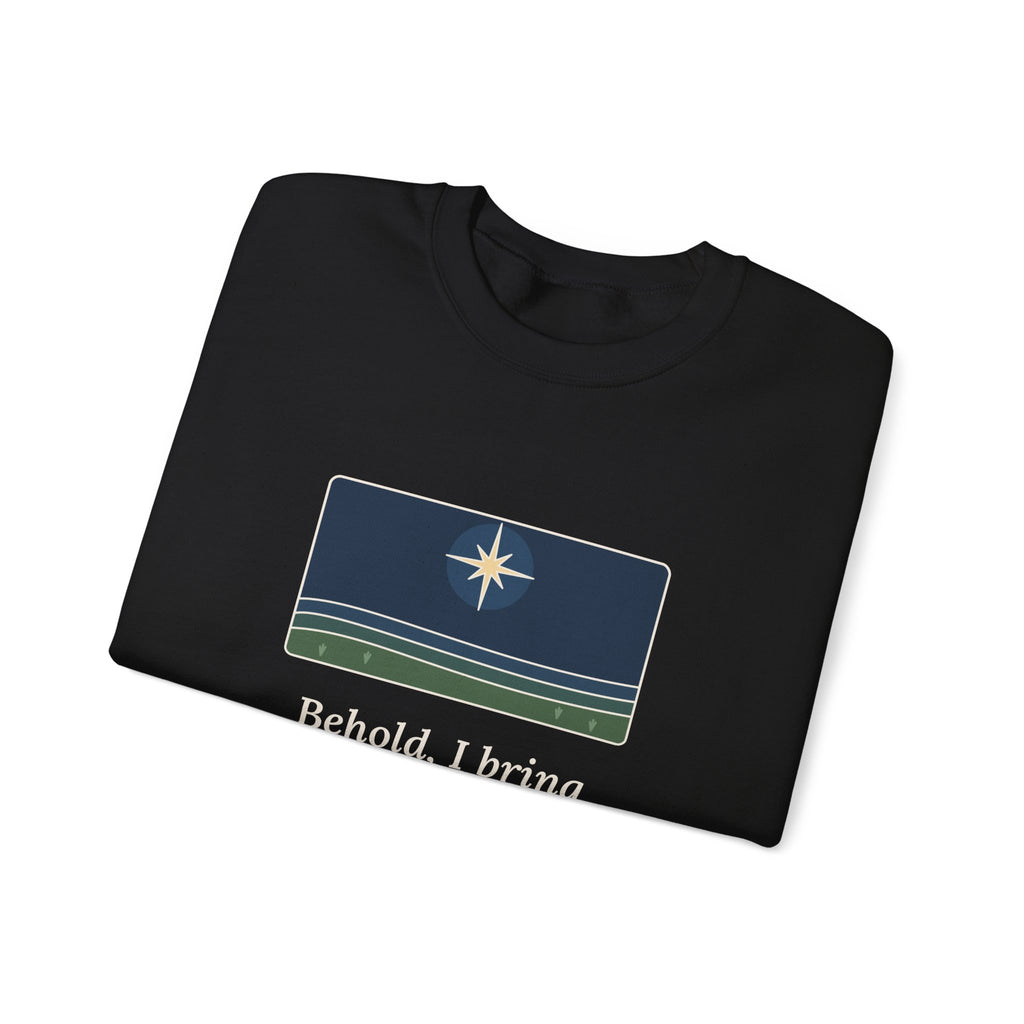 Good Tidings of Great Joy Sweatshirt, Christmas Luke 2:10 Quote Crewneck with Star over Field