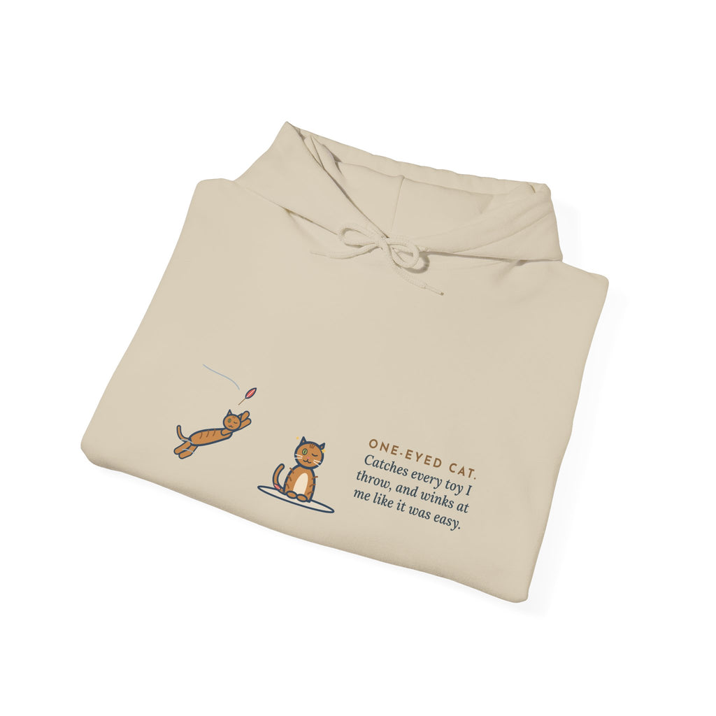 Funny One-Eyed Cat Hoodie, Catches Every Toy I Throw and Winks Like It Was Easy