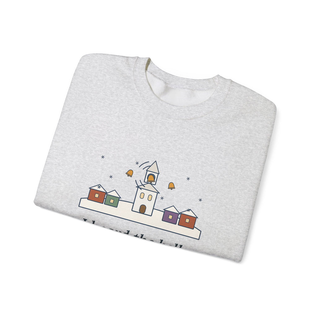 I Heard the Bells on Christmas Day Sweatshirt, Christmas Longfellow Quote Crewneck with Village Bell Tower