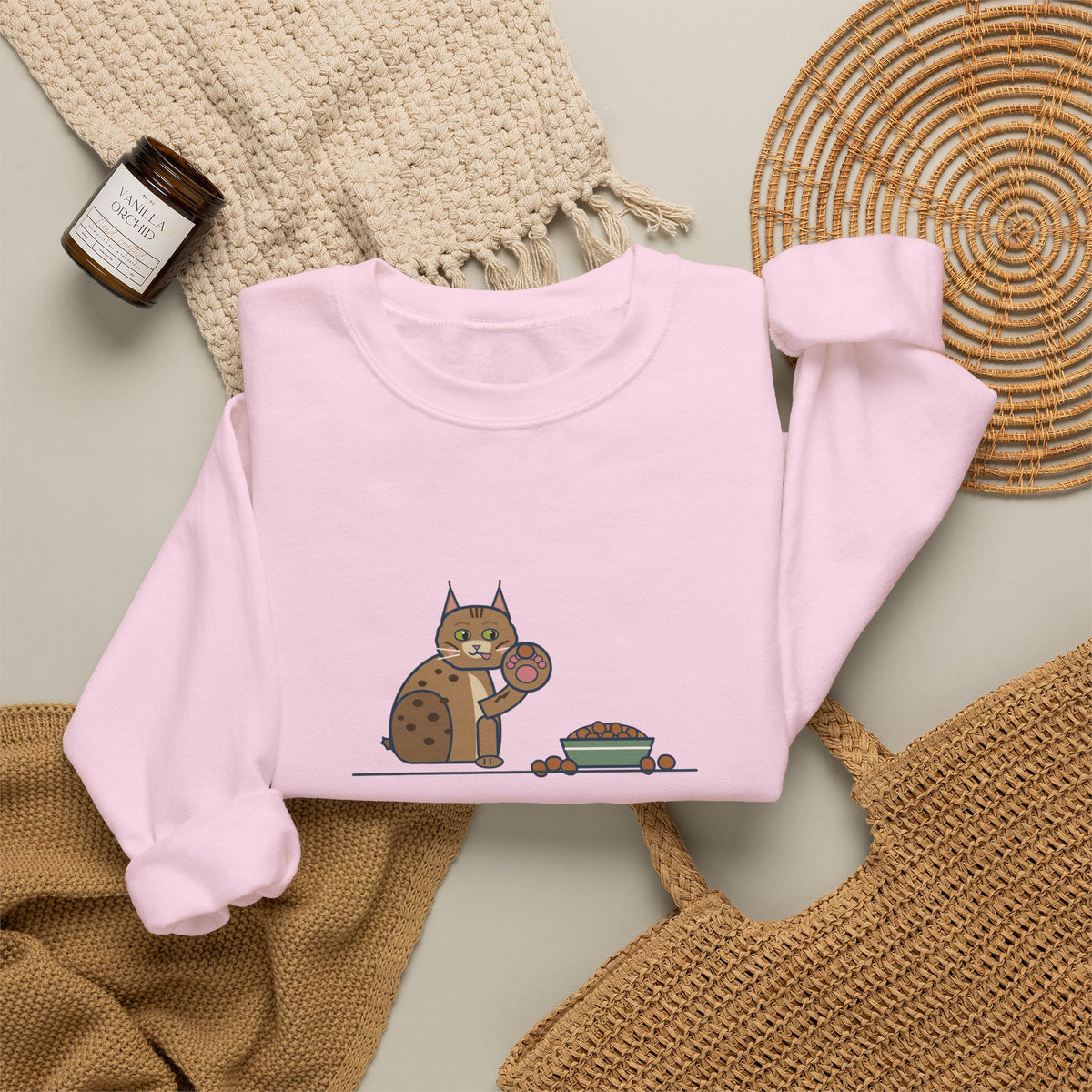 Pixiebob Cat Crewneck Sweatshirt - Kibble Scooped With Her Mitten Paw