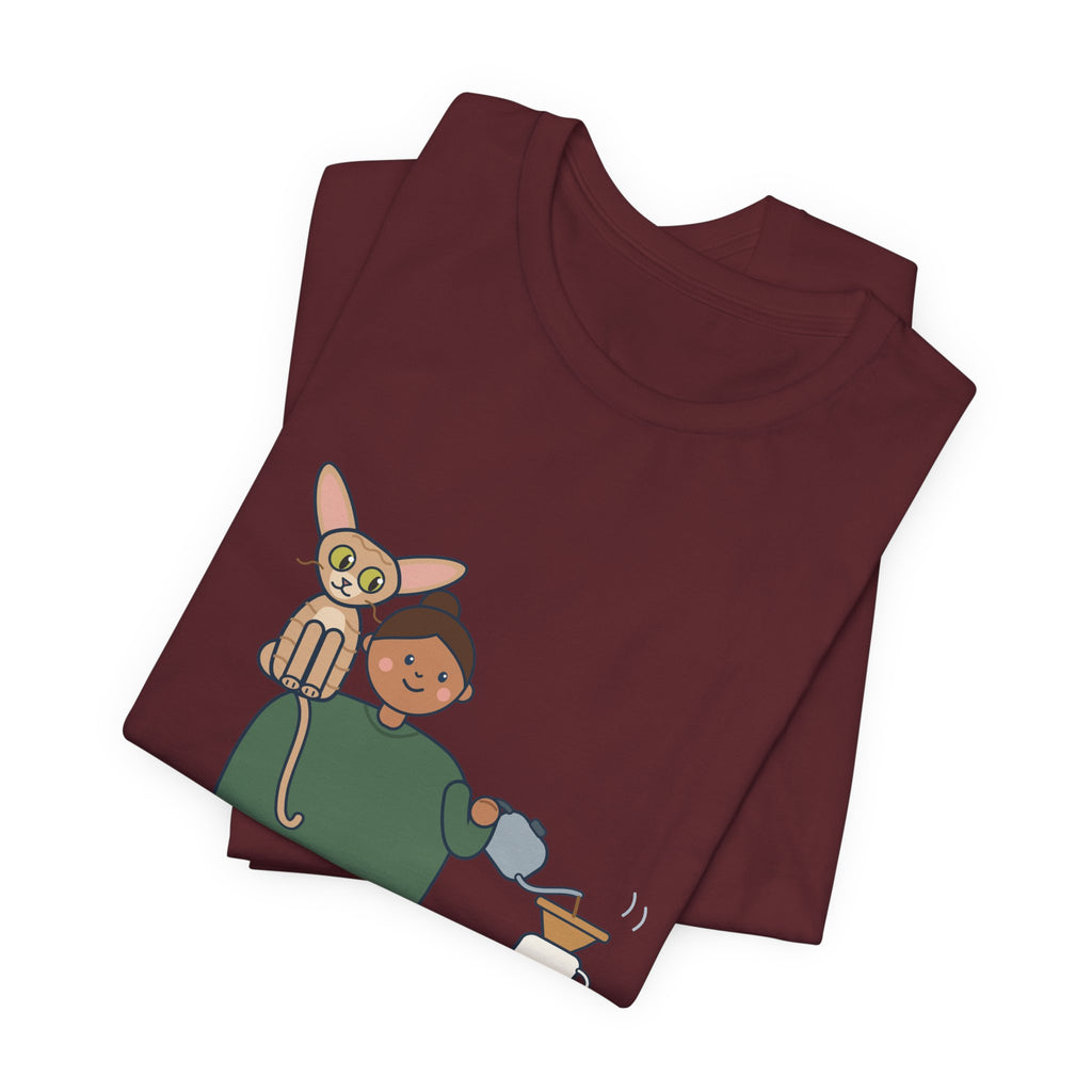 Devon Rex Cat T-Shirt - Rides on My Shoulder Like a Parrot Funny Shoulder Cat Tee
