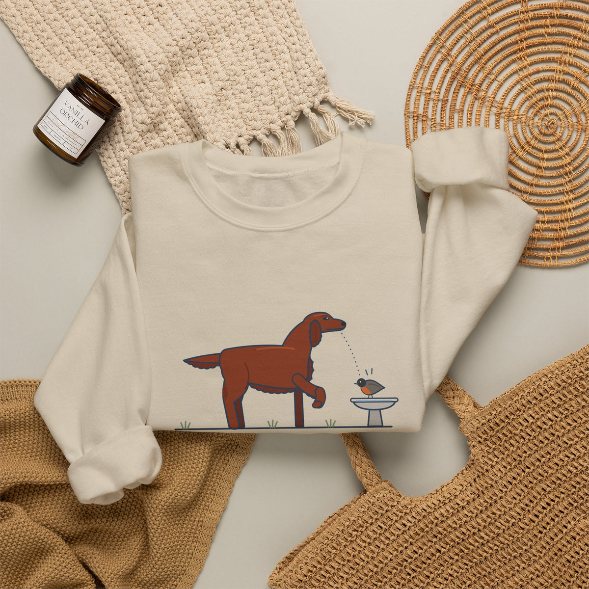 Irish Setter Crewneck Sweatshirt - One Paw Up, Frozen, A Robin Landed Dog Lover Gift