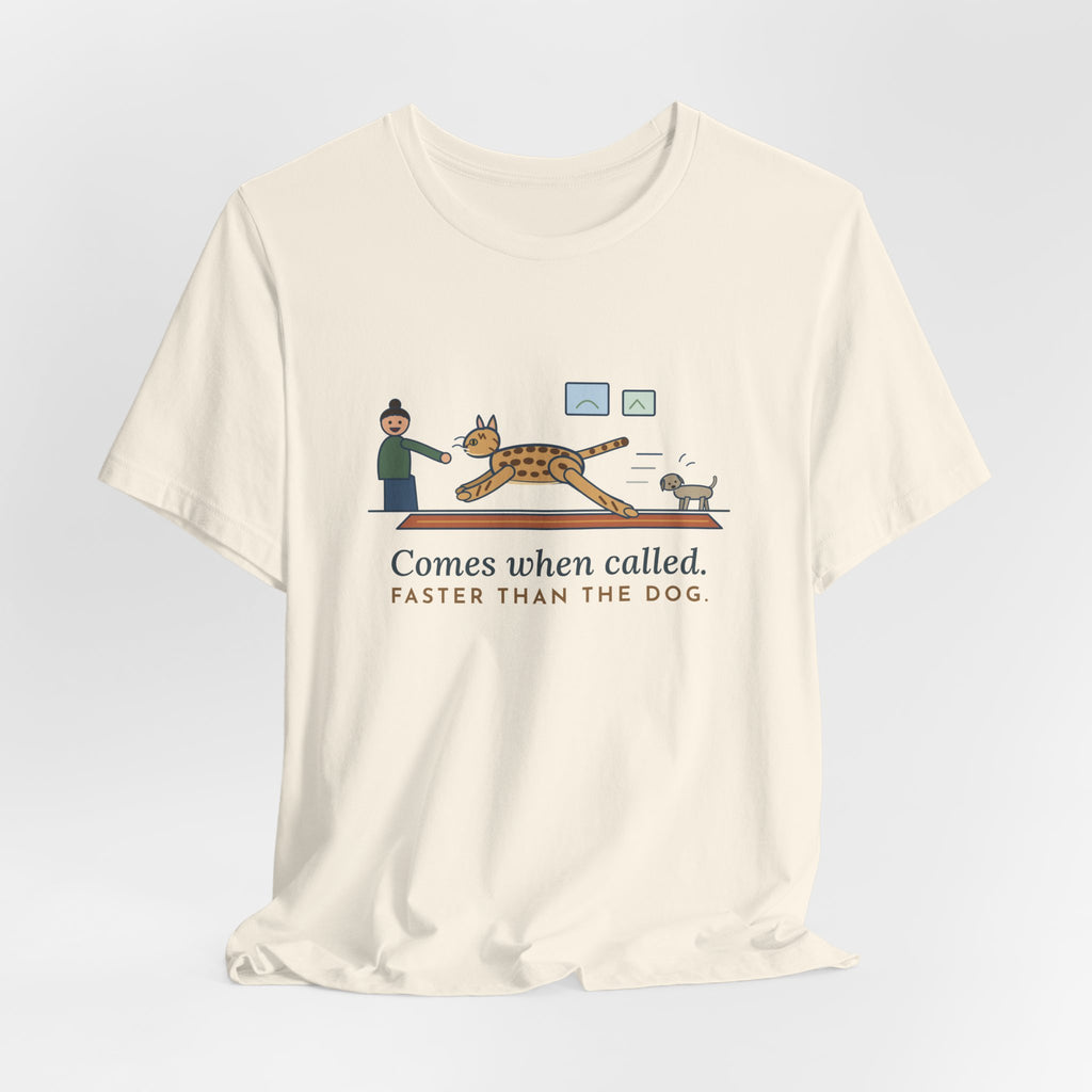 Ocicat T-Shirt - Comes When Called, Faster Than the Dog Funny Cat Tee