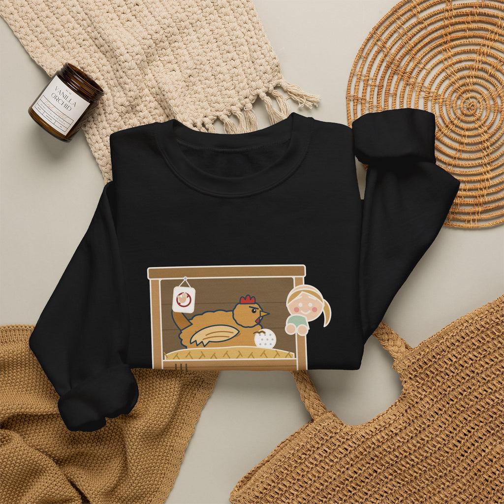 Backyard Chickens Crewneck Sweatshirt - She's Been Sitting on a Golf Ball for Three Days