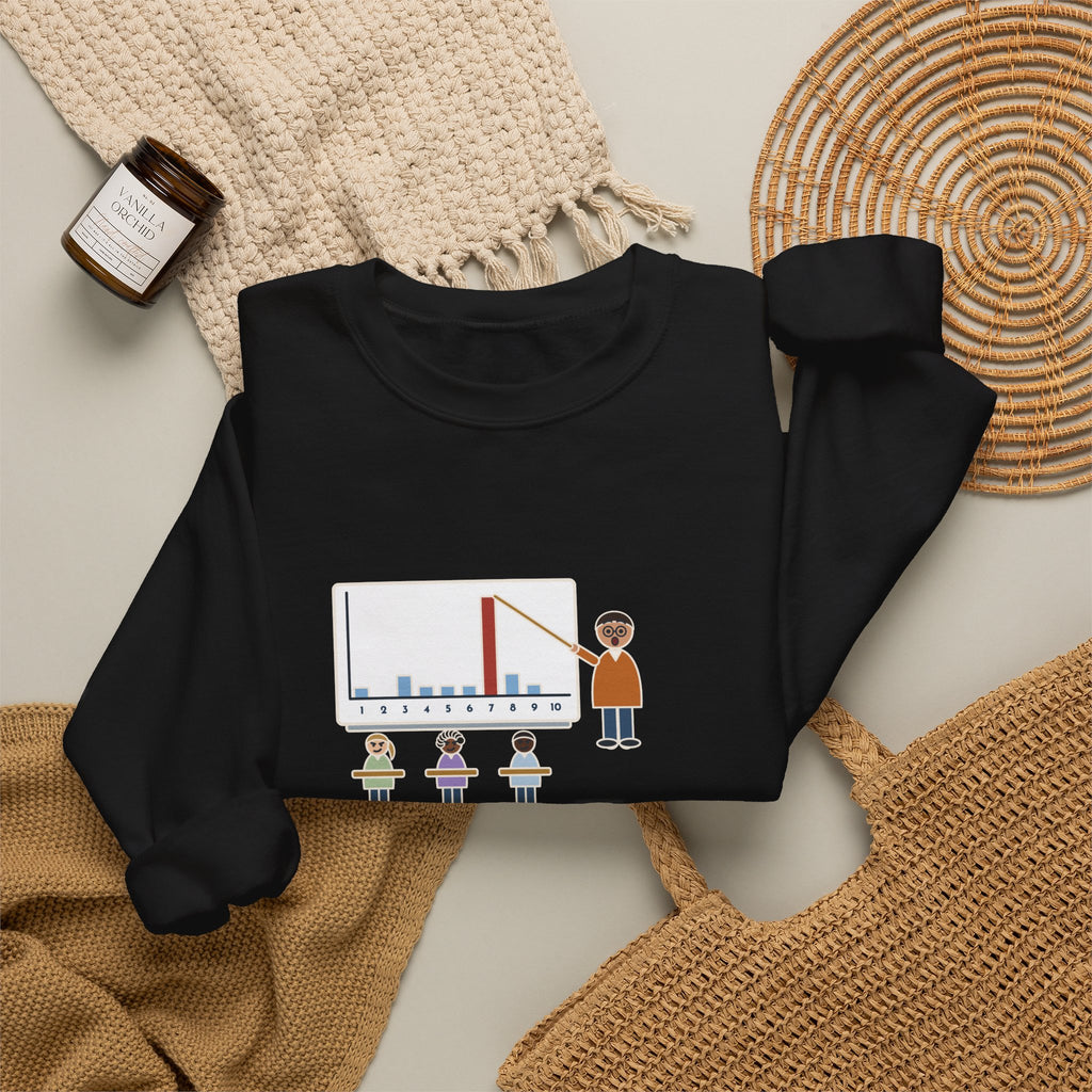 Statistics Teacher Crewneck Sweatshirt - Random Number Bar Chart Spike at Seven
