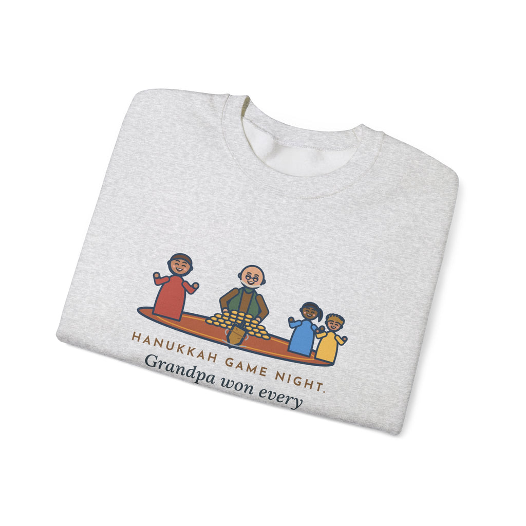 Hanukkah Game Night Sweatshirt, Grandpa Won Every Chocolate Coin with a Dreidel Older Than Mom, Funny Living Room Rug Crewneck