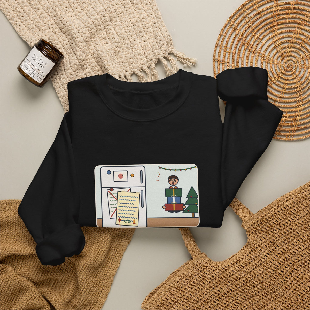 Christmas List Sweatshirt, Kids Wrote One in November, Rewrote It on December 23, Funny Fridge Door Crewneck