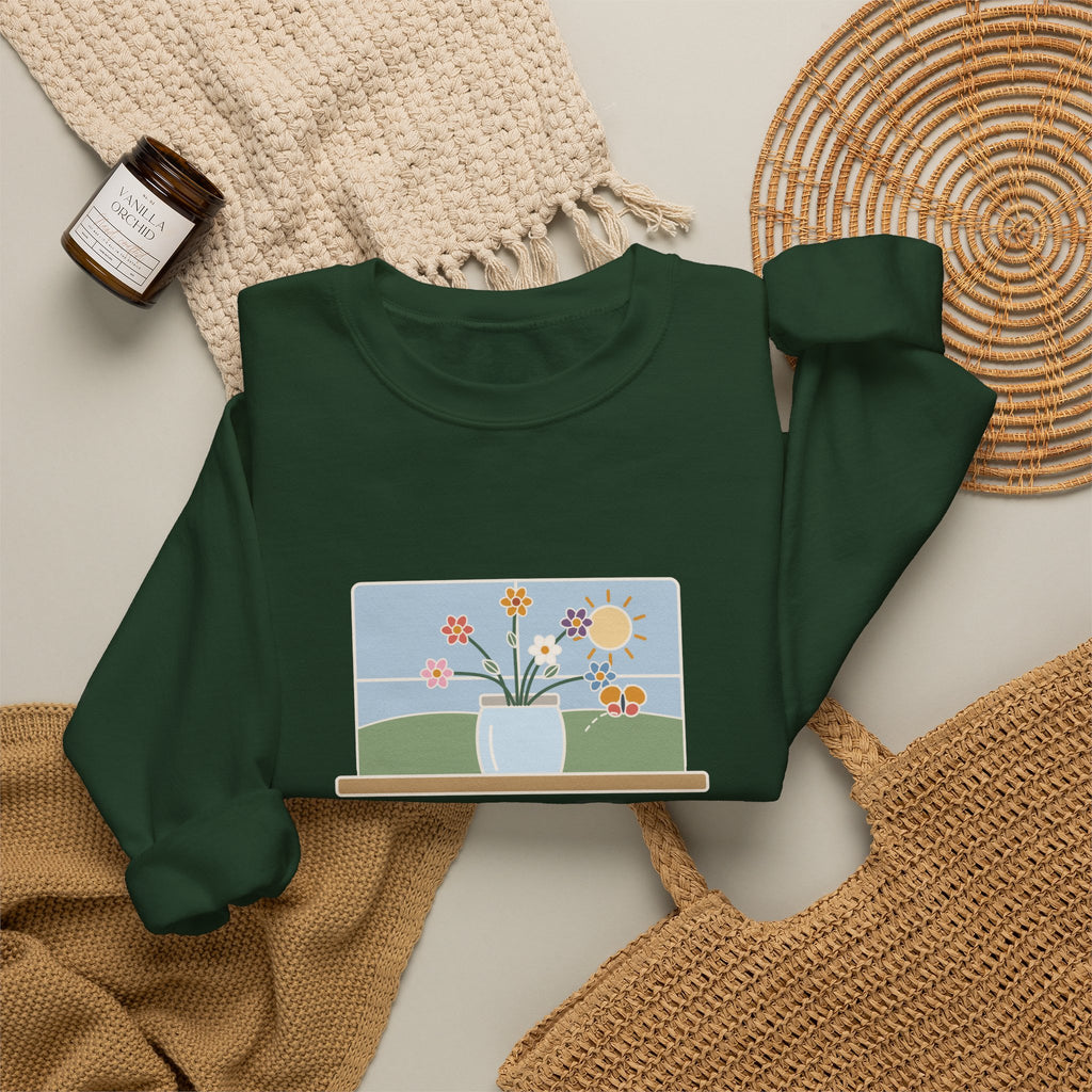 A Thing of Beauty Is a Joy Forever Sweatshirt, Nature John Keats Quote Crewneck with Wildflower Jar