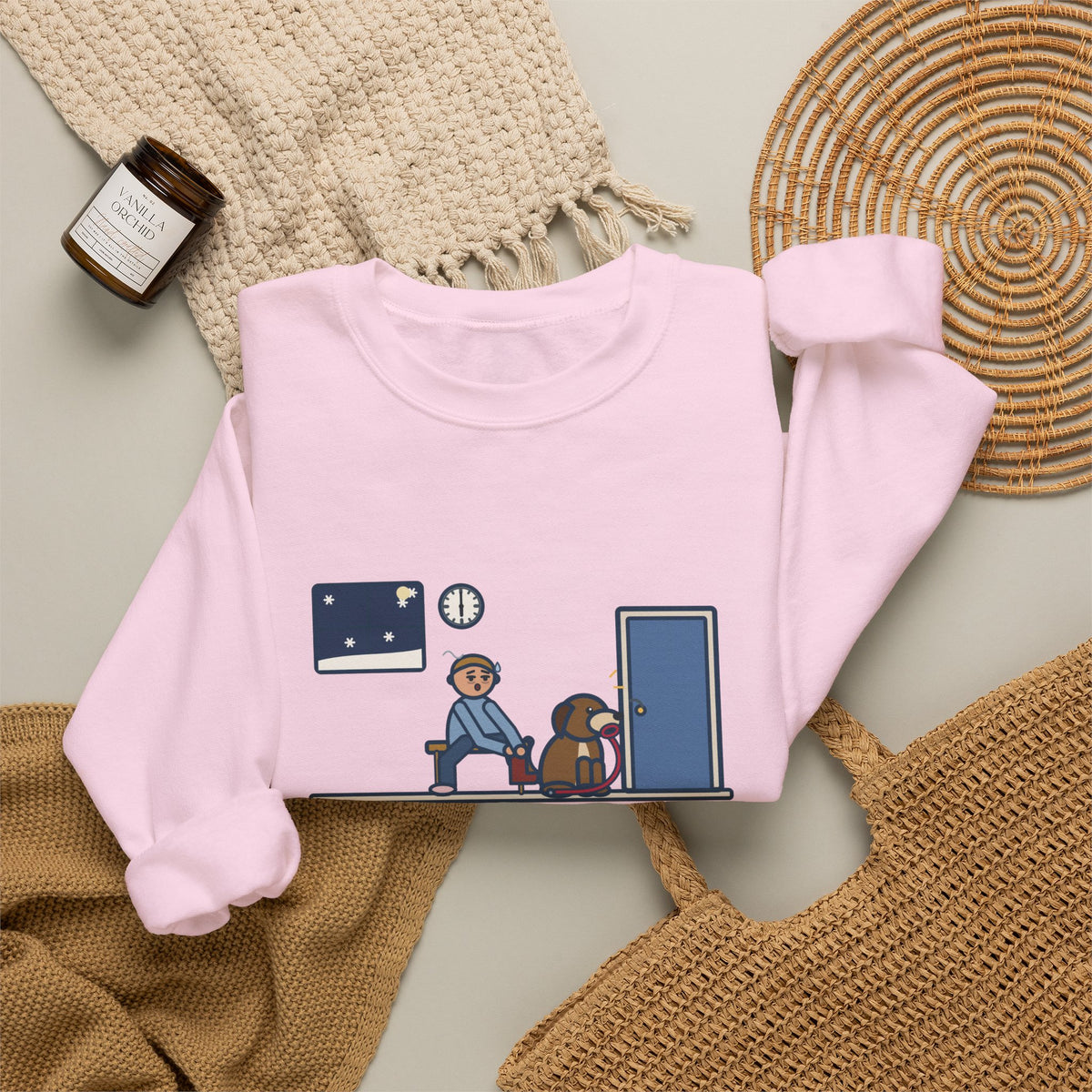 New Year's Resolution Sweatshirt, Walk Every Morning, The Dog Held Me to It at 6 a.m. in the Snow, Funny Front Door Crewneck