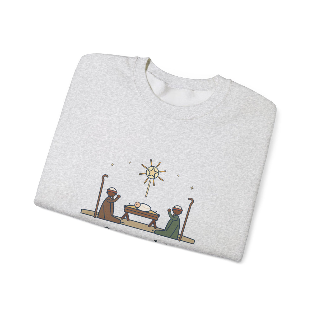 O Come, Let Us Adore him Sweatshirt, Christmas Oakeley Quote Crewneck with Woodcut Manger