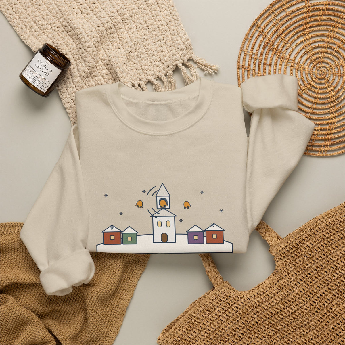 I Heard the Bells on Christmas Day Sweatshirt, Christmas Longfellow Quote Crewneck with Village Bell Tower