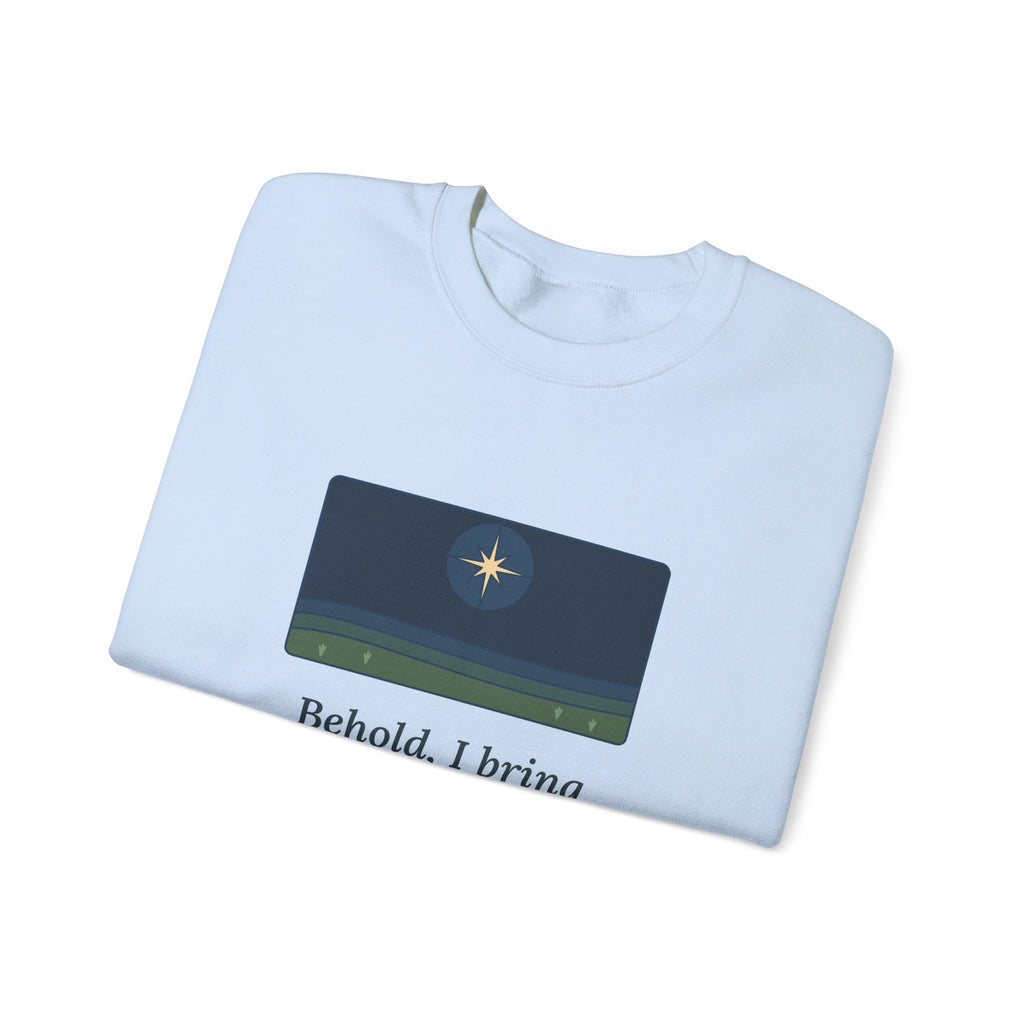 Good Tidings of Great Joy Sweatshirt, Christmas Luke 2:10 Quote Crewneck with Star over Field
