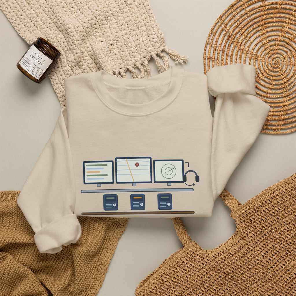 911 Dispatcher Crewneck Sweatshirt - Three Radios, One Headset, Zero Panic