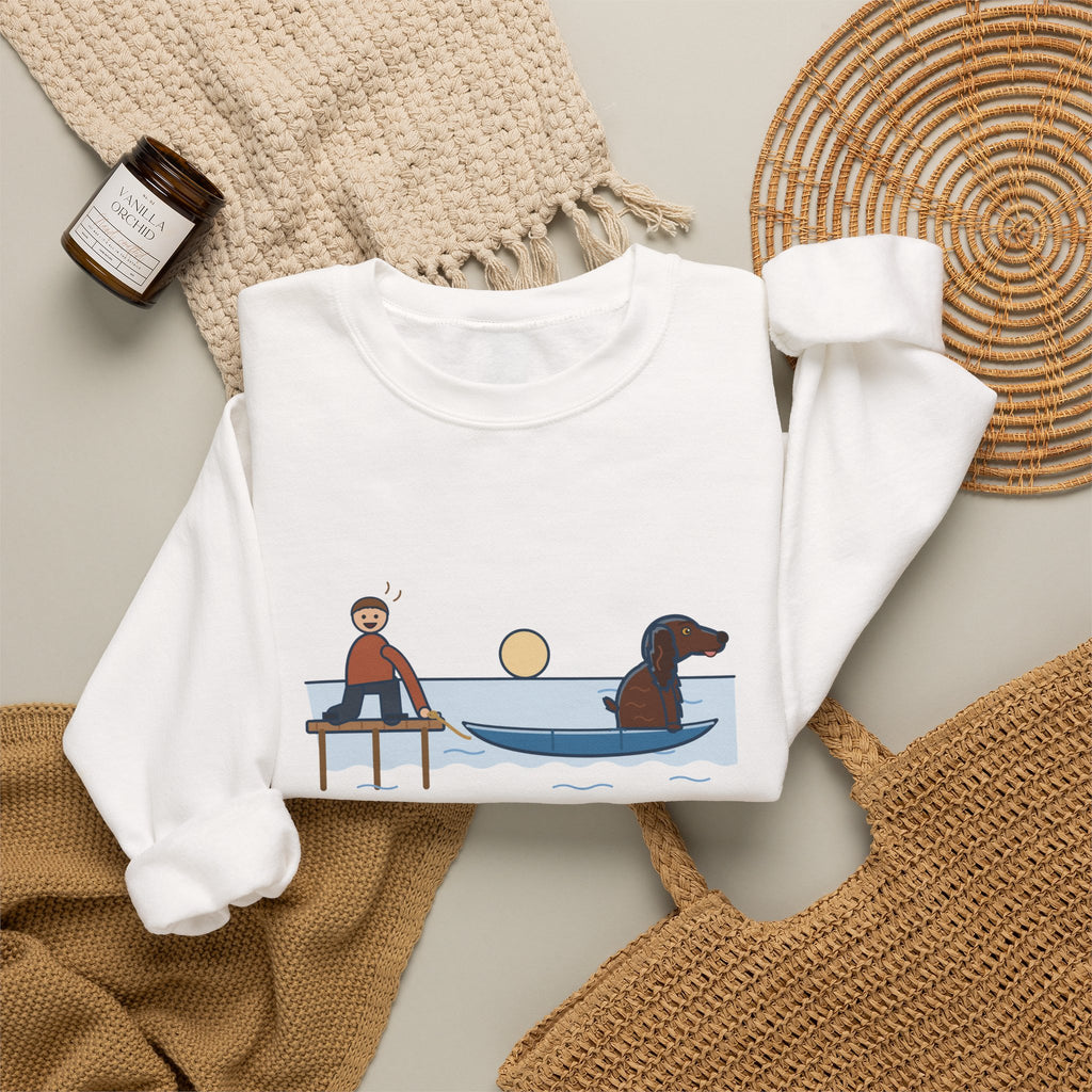 Boykin Spaniel Crewneck Sweatshirt - Seated in the Canoe Before the Rope Came Off