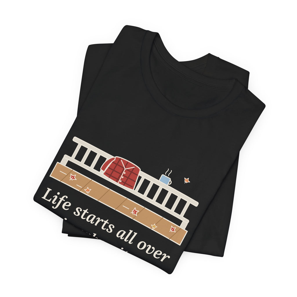 Fitzgerald Quote T-Shirt, Life Starts All Over Again When It Gets Crisp, Fall Porch Morning Tee