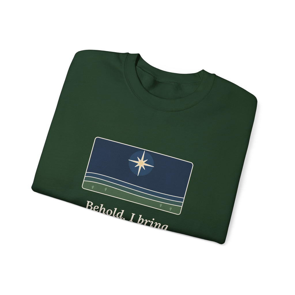 Good Tidings of Great Joy Sweatshirt, Christmas Luke 2:10 Quote Crewneck with Star over Field