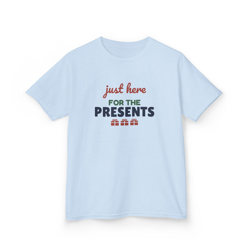 Just Here for the Presents Youth T-Shirt, Funny Christmas Kids Tee