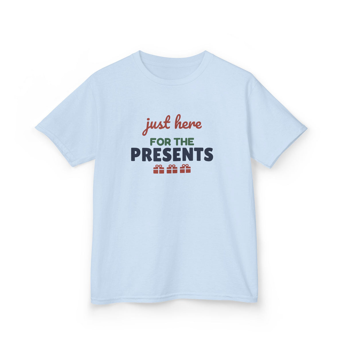 Just Here for the Presents Youth T-Shirt, Funny Christmas Kids Tee