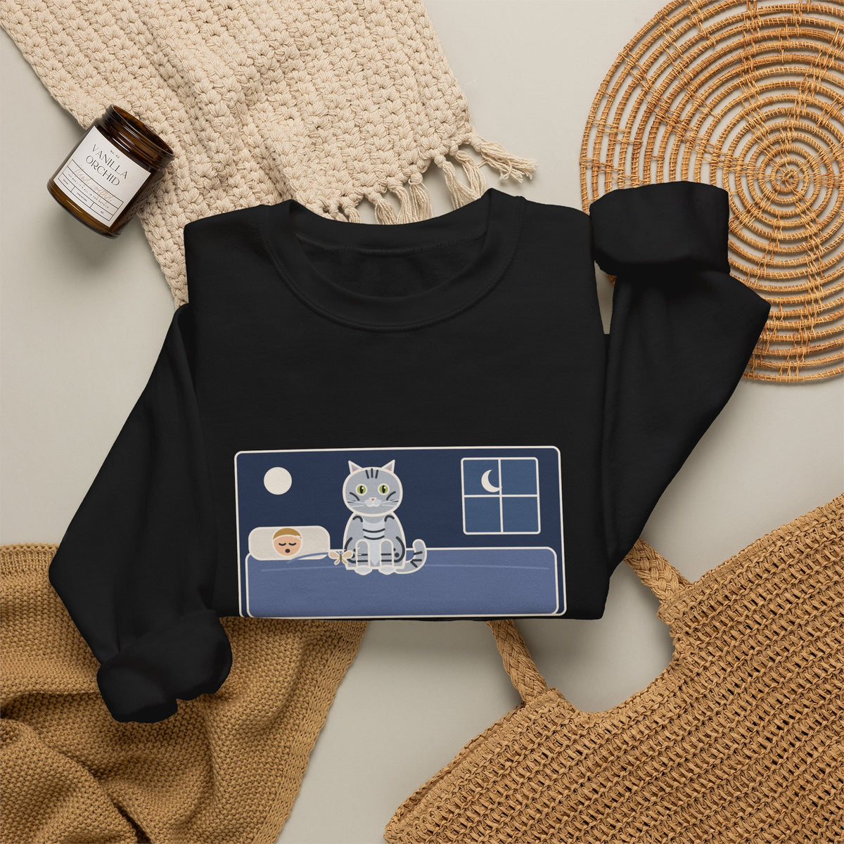 American Shorthair Crewneck Sweatshirt - The 2 a.m. Moth Delivery, Silver Tabby Cat