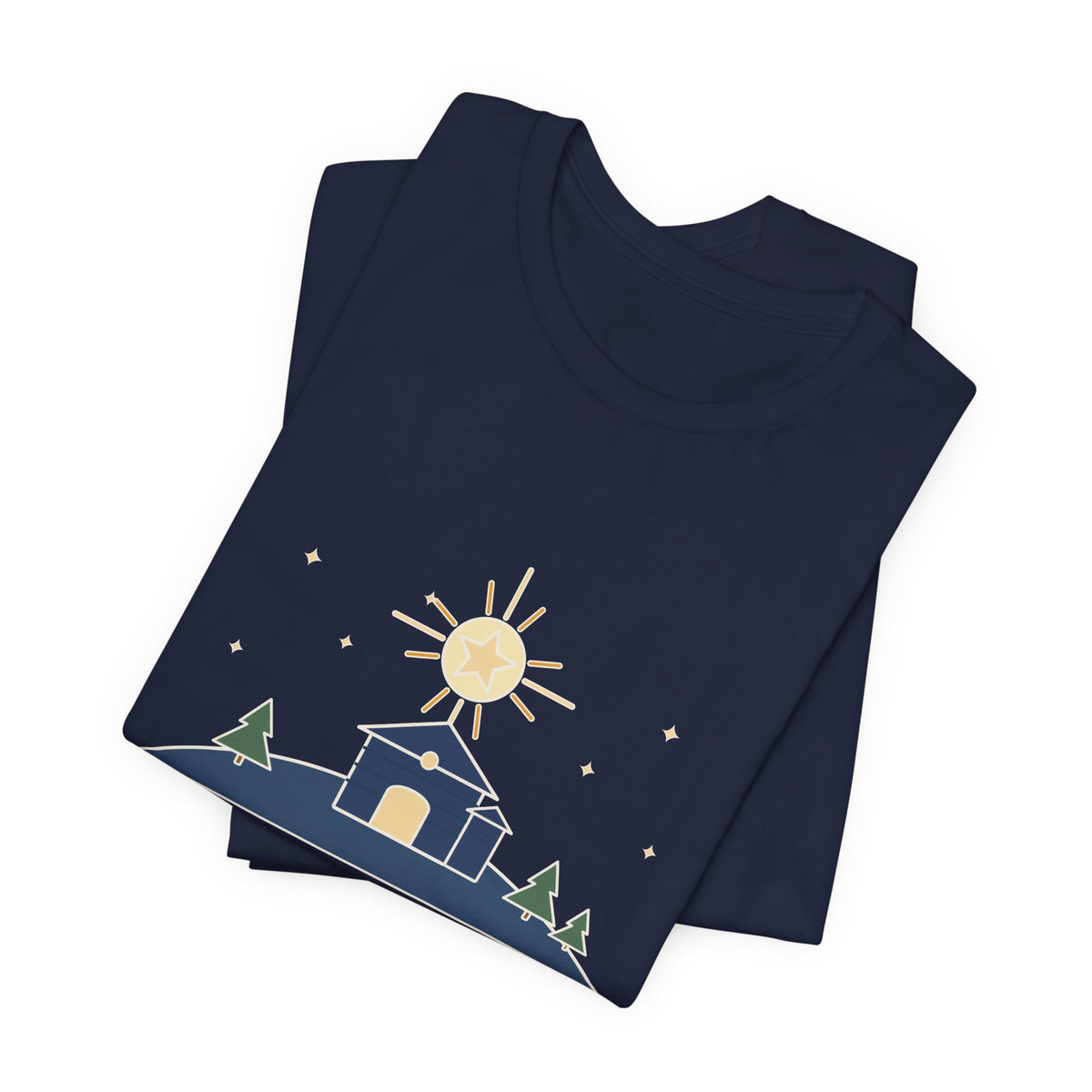 Cappeau Quote T-Shirt, The Stars Are Brightly Shining, Christmas Star over Stable Tee