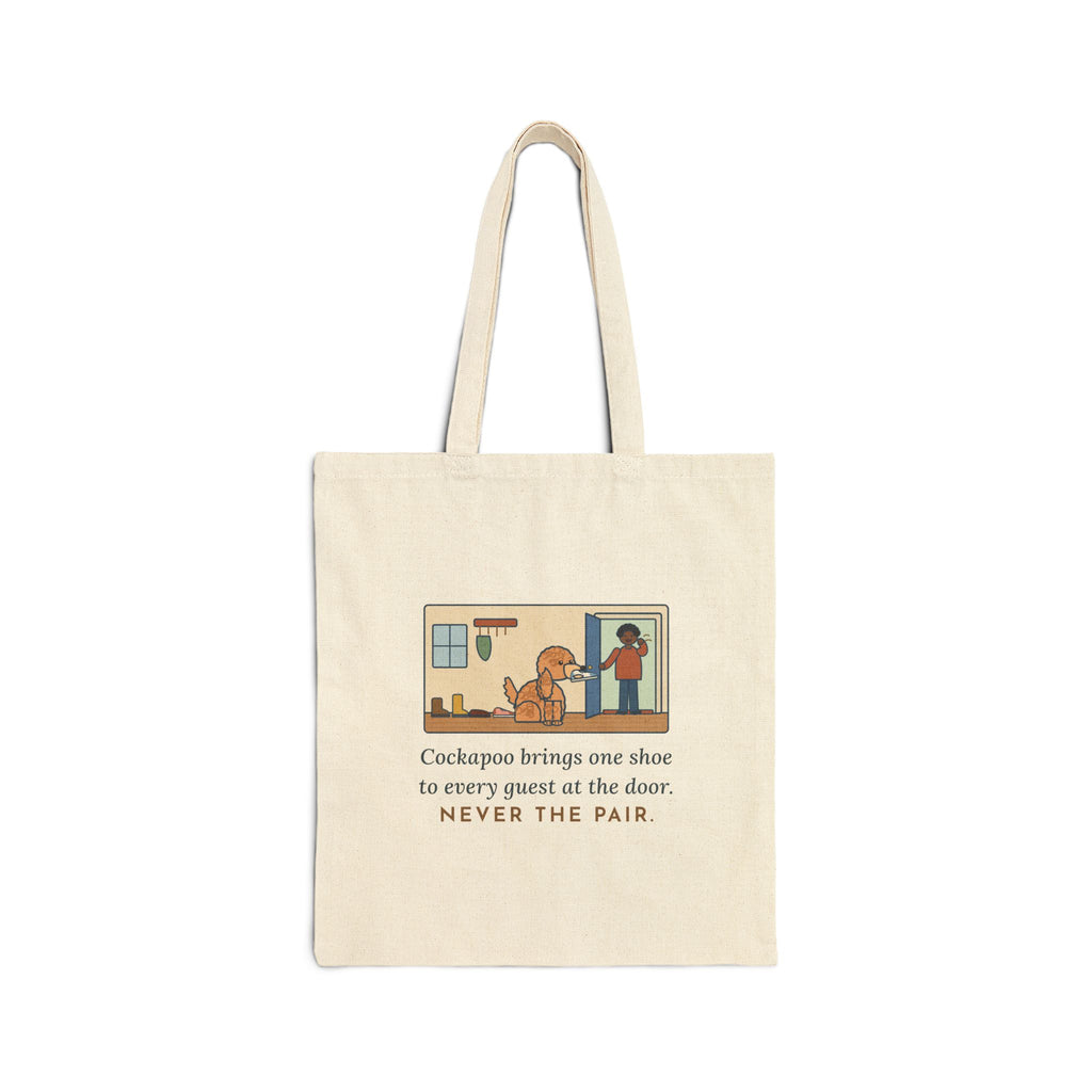 Cockapoo Tote Bag, Brings One Shoe to Every Guest at the Door, Never the Pair, Front Door Greeting