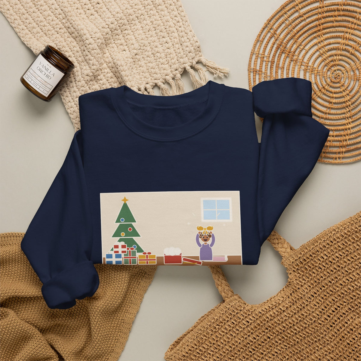 Christmas Morning Sweatshirt, The Toddler Opened One Gift and Spent an Hour with the Bow, Funny Shiny Bow Crewneck