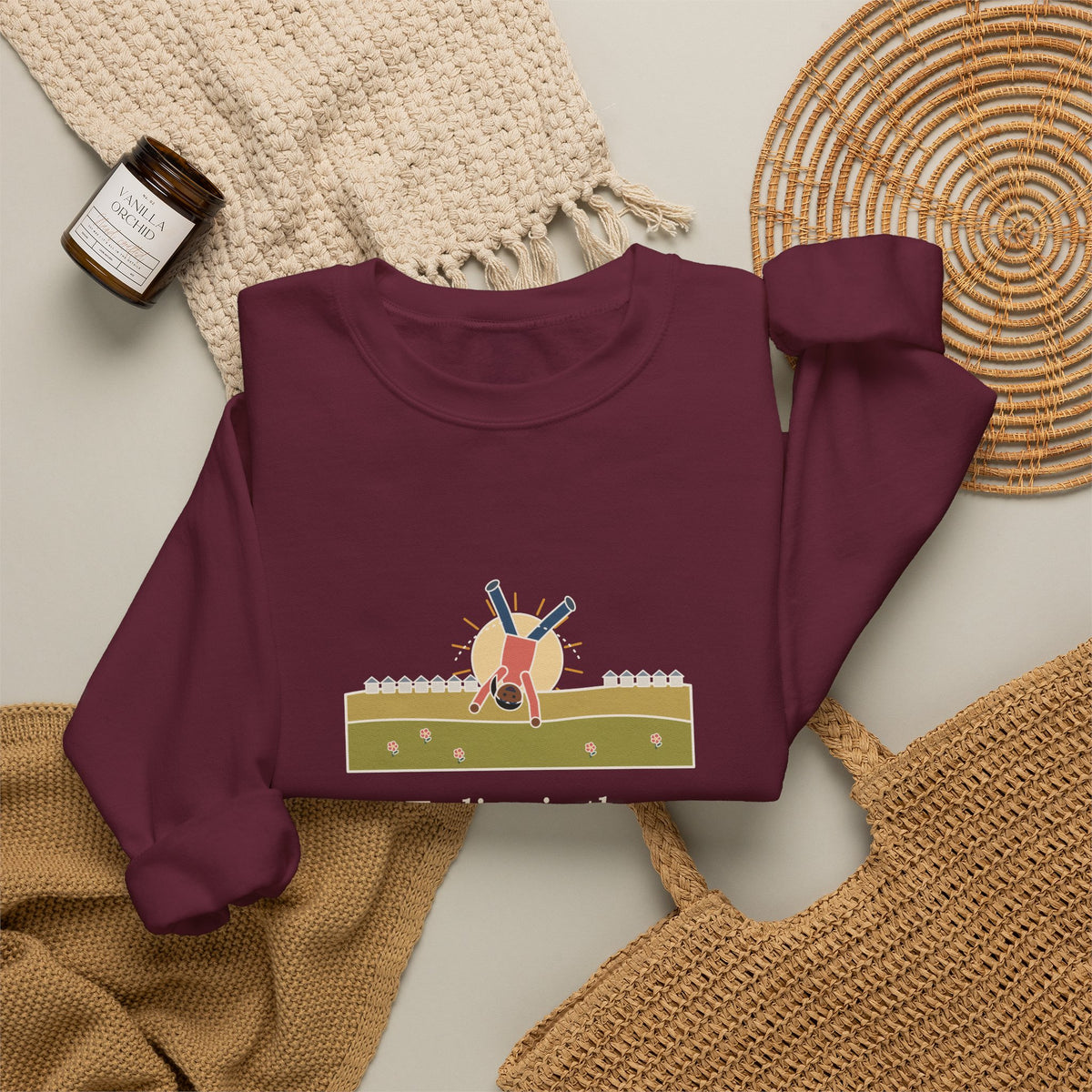 To Live Is the Rarest Thing in the World Sweatshirt, Literary Oscar Wilde Quote Crewneck with Cartwheel Meadow