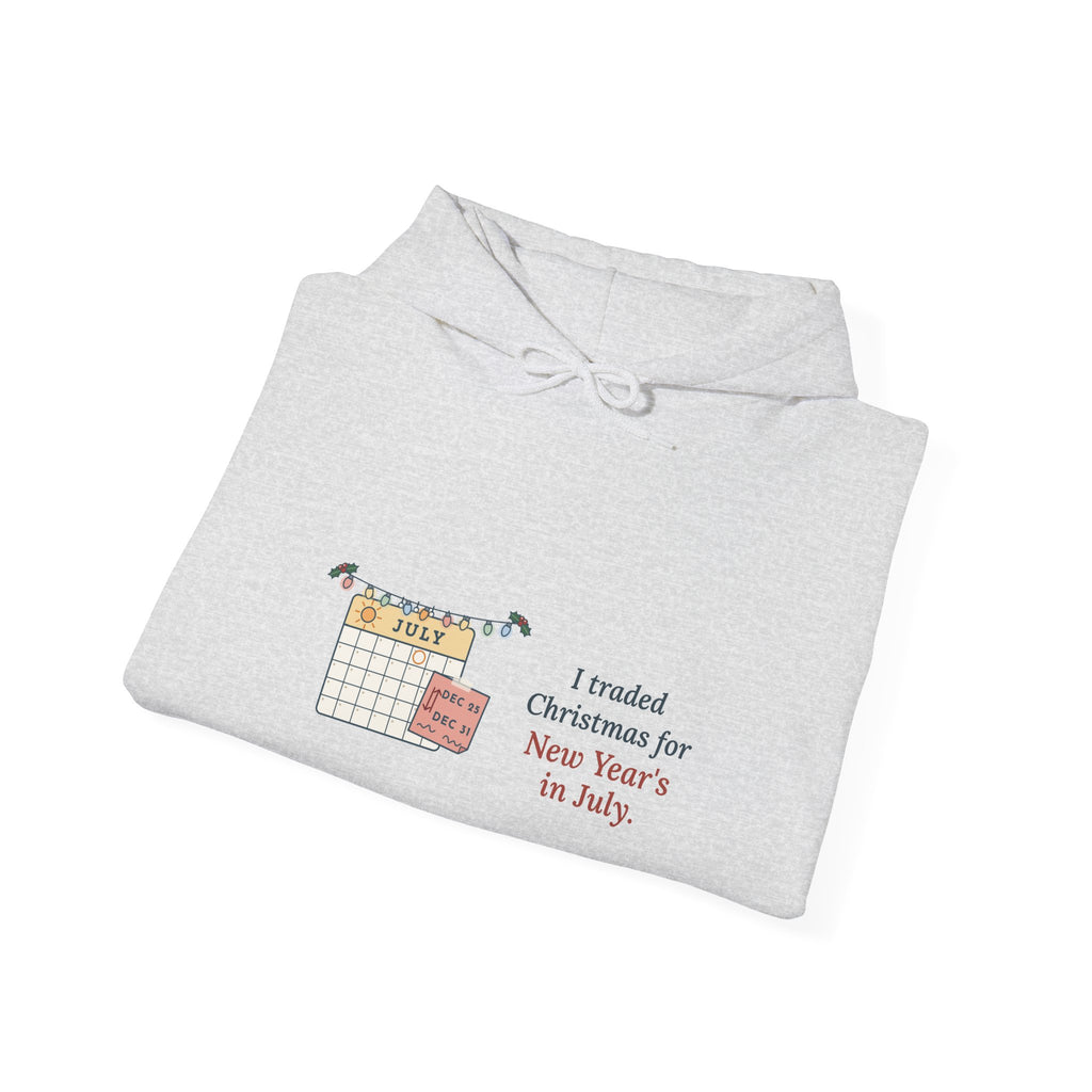 Holiday Nurse Hoodie - I Traded Christmas for New Year's in July Holiday Shift Hooded Sweatshirt