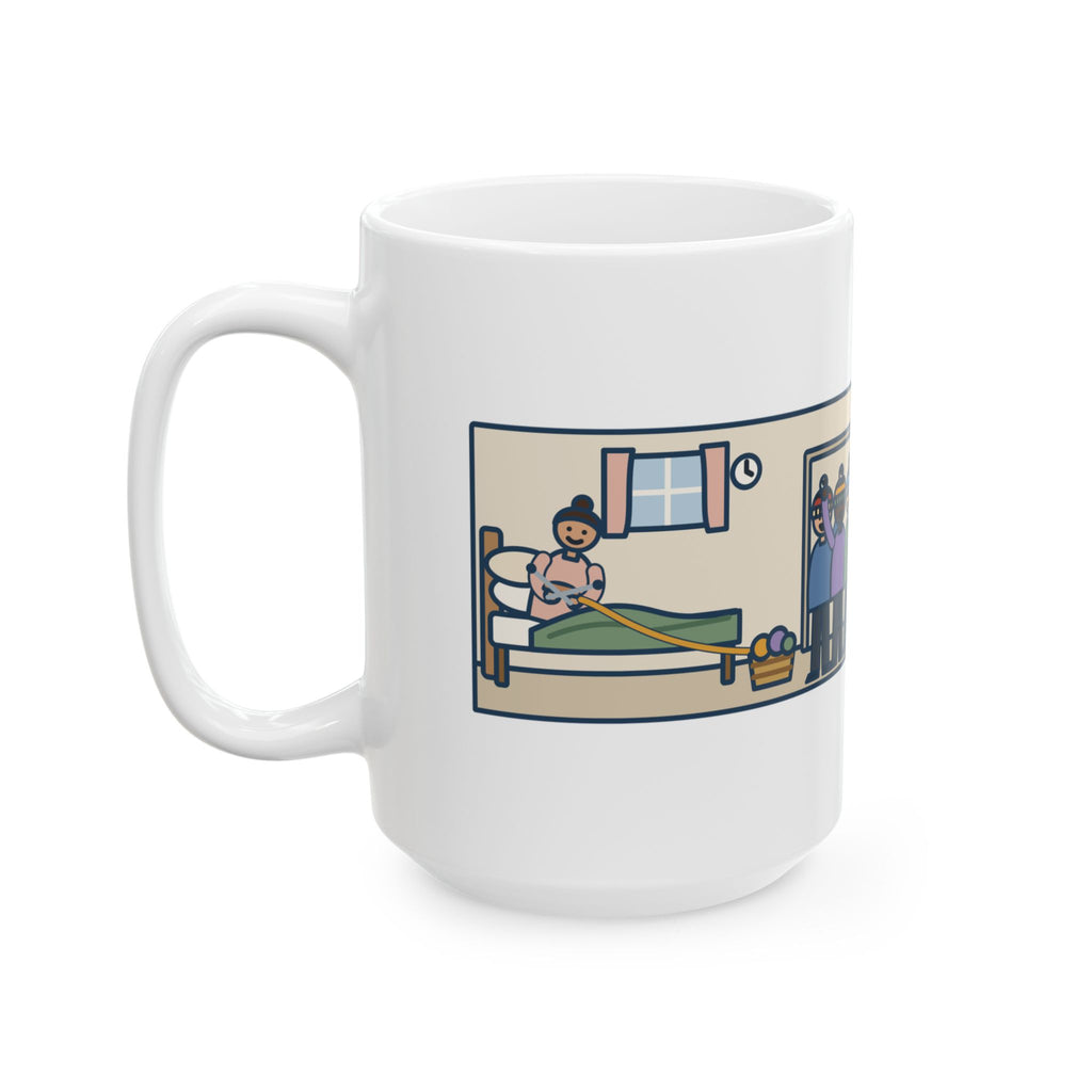 Week Five of Bed Rest, She Knitted a Hat for Every Nurse on Day Shift 15oz Mug, Large Funny Antepartum Nurse Coffee Mug