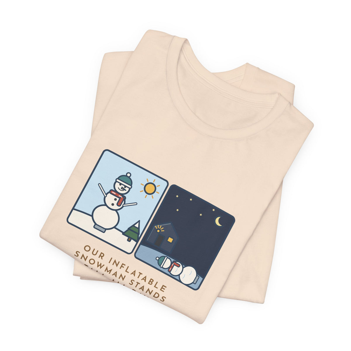 Funny Inflatable Snowman T-Shirt, Stands Tall All Day, Every Night at 2 a.m. He Lies Face-Down in the Yard, Day and Night Tee