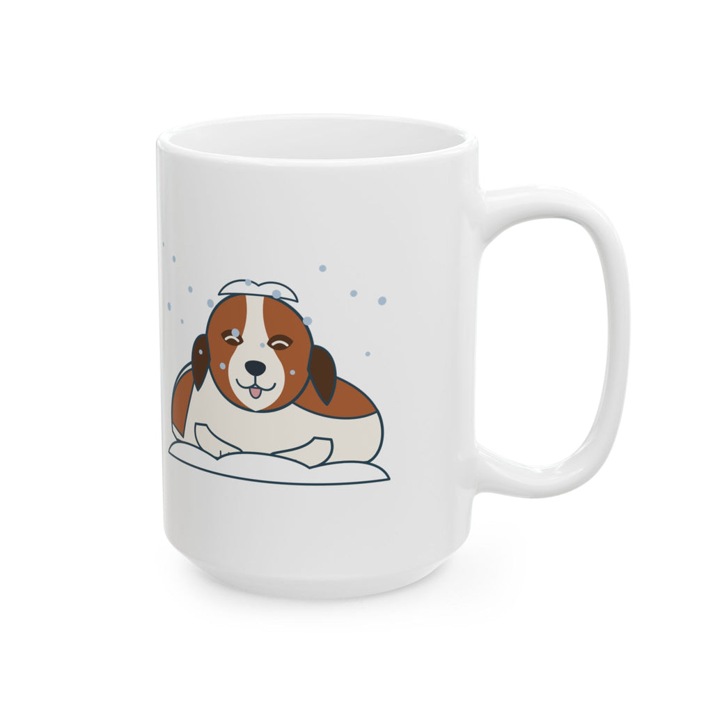 Large 15oz Saint Bernard Winter Mug - Inside Dog Until the First Big Snow - Snowy Morning Coffee Mug