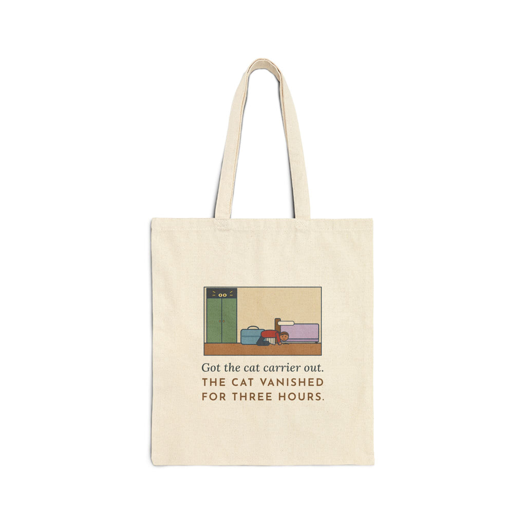 Vet Day Cat Tote Bag, Got the Cat Carrier Out, The Cat Vanished for Three Hours, Cabinet Hideout