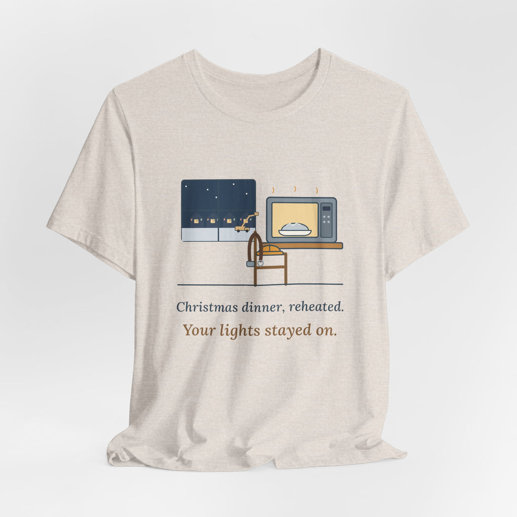 Lineman Christmas T-Shirt - Christmas Dinner, Reheated. Your Lights Stayed On.