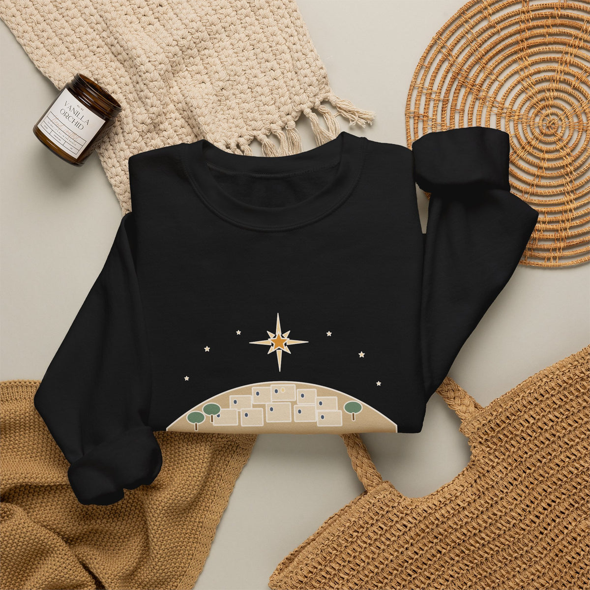 O Little Town of Bethlehem Sweatshirt, Christmas Brooks Quote Crewneck with Hill Town Star