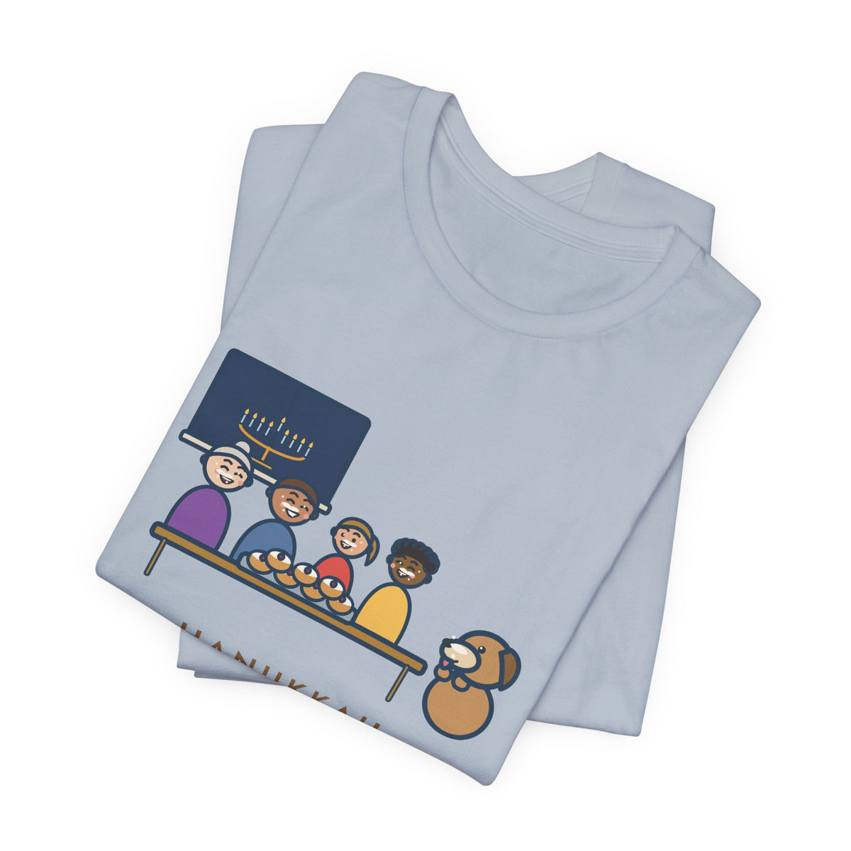 Funny Hanukkah T-Shirt, One Tray of Jelly Doughnuts, Powdered Sugar on Every Face, the Dog's Too, Sugar Mustaches Tee