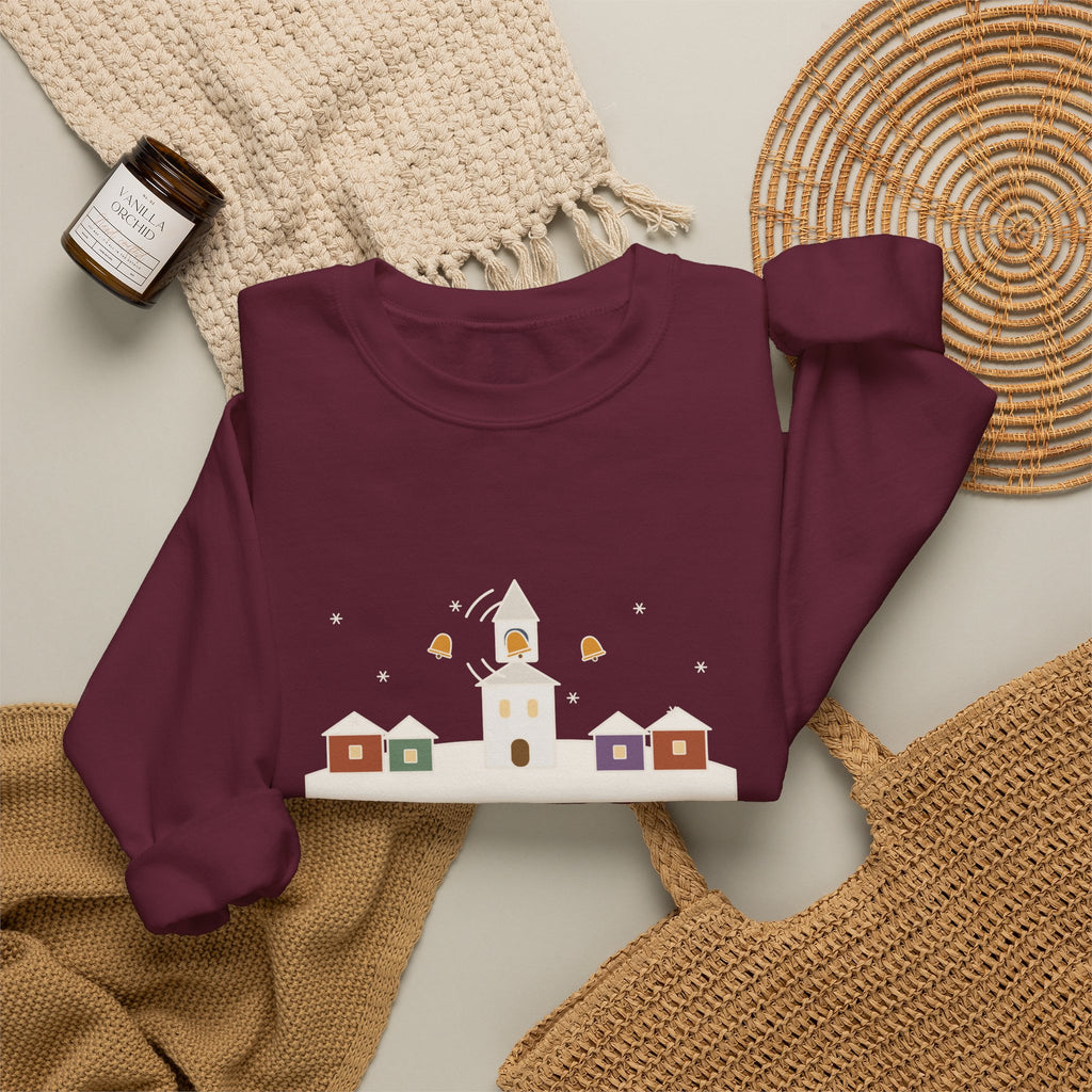 I Heard the Bells on Christmas Day Sweatshirt, Christmas Longfellow Quote Crewneck with Village Bell Tower