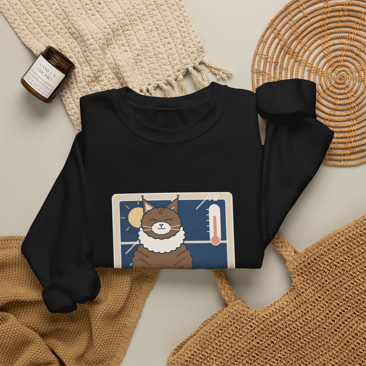 Norwegian Forest Cat Crewneck Sweatshirt - Wears a Winter Coat to the Windowsill