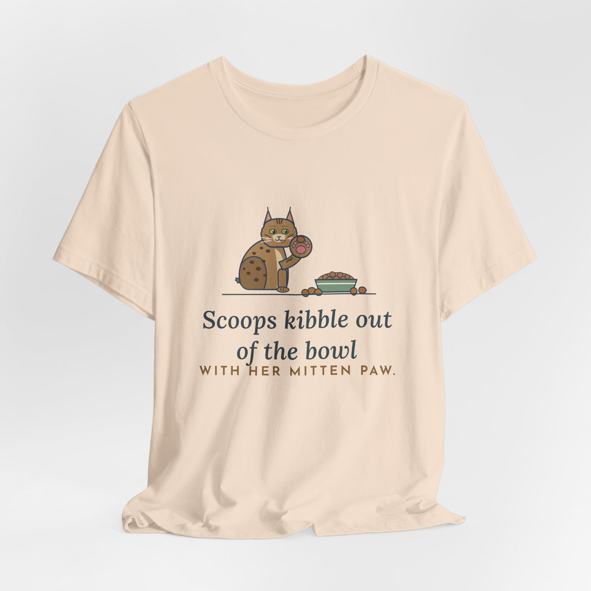 Pixiebob Cat T-Shirt - Scoops Kibble Out of the Bowl With Her Mitten Paw