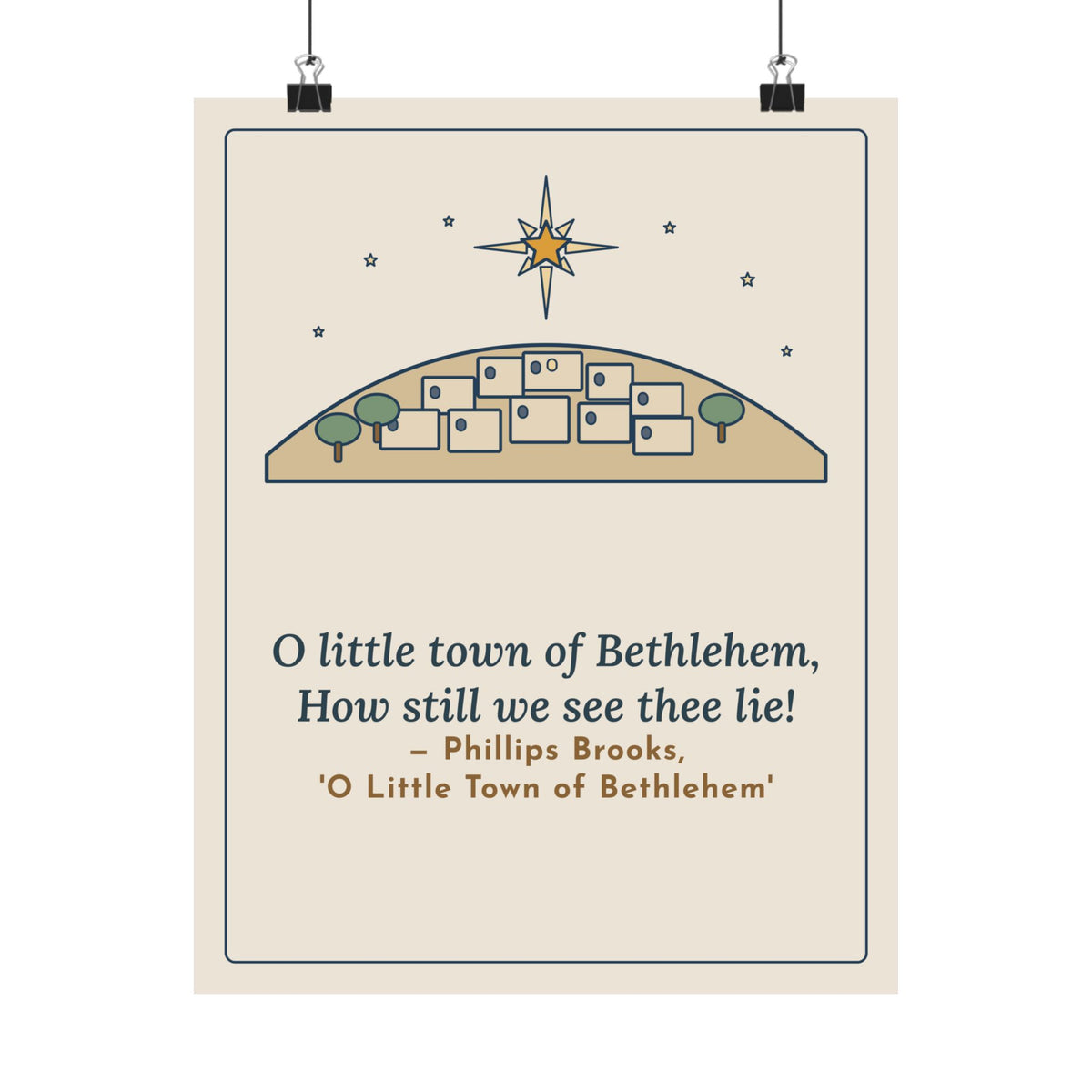 Brooks Quote Poster, O Little Town of Bethlehem, Christmas Hill Town Star Wall Art