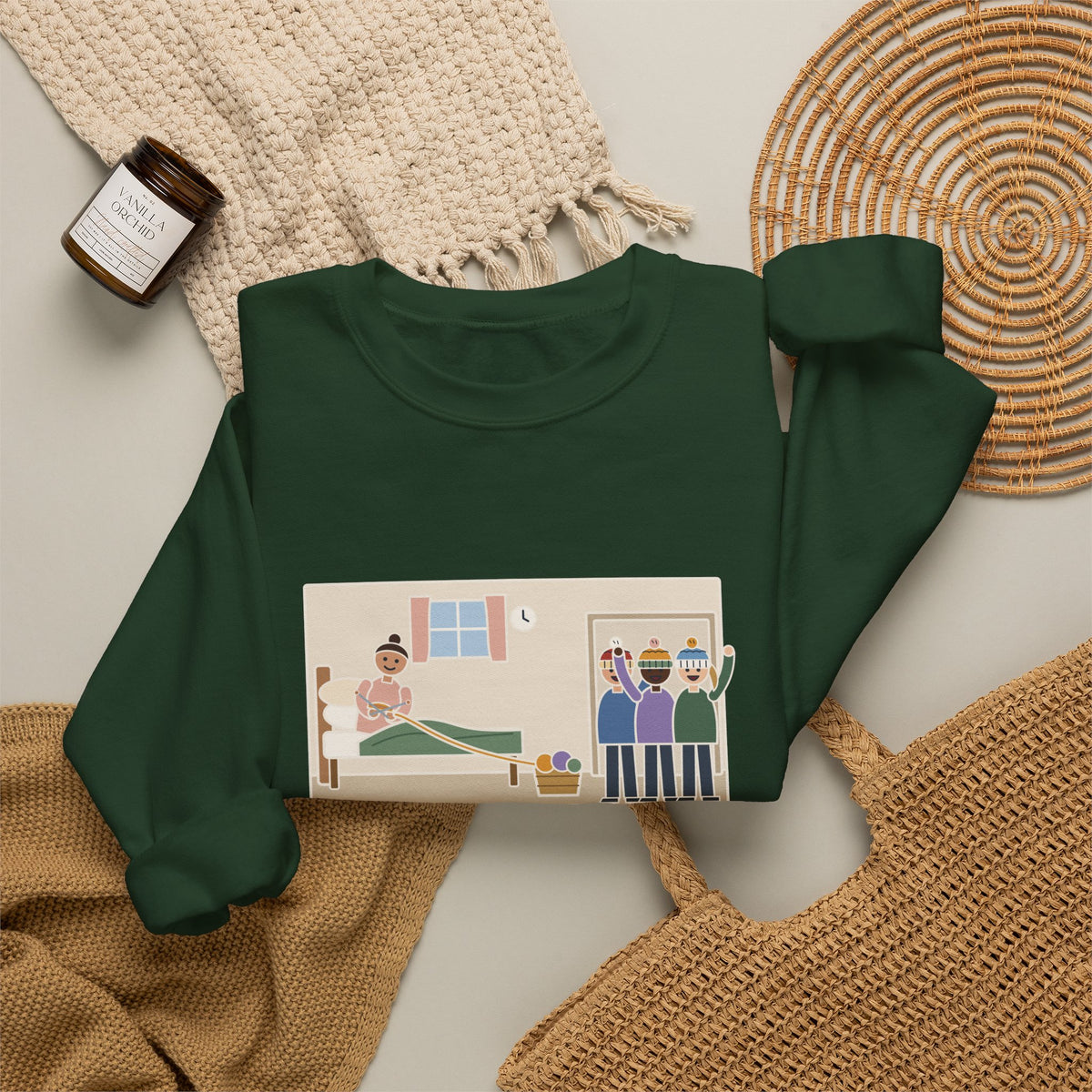 Antepartum Nurse Sweatshirt, Week Five of Bed Rest, She Knitted a Hat for Every Nurse on Day Shift, Funny Knitted Hats Crewneck