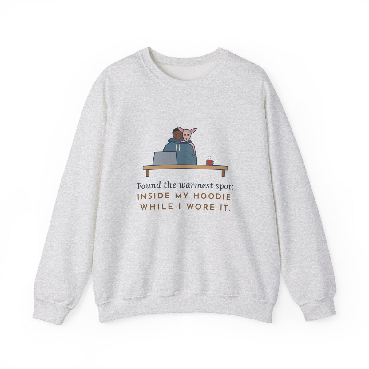 Peterbald Cat Found the Warmest Spot Crewneck Sweatshirt - Funny Hairless Cat Lover Gift
