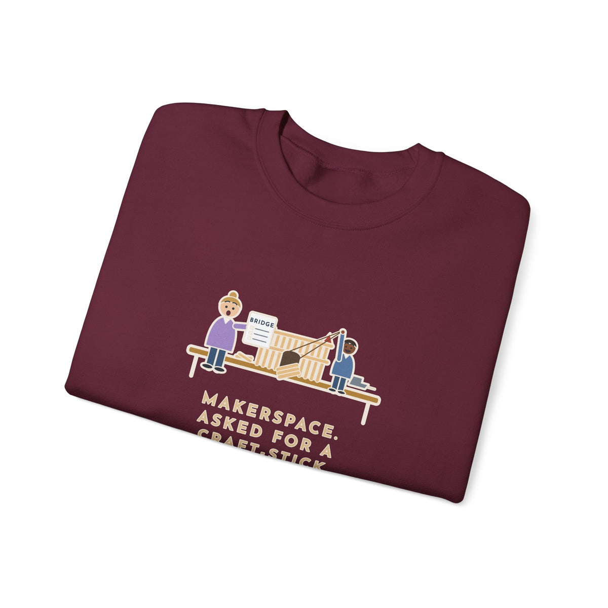 Makerspace Teacher Crewneck Sweatshirt - Craft-Stick Castle With a Working Drawbridge