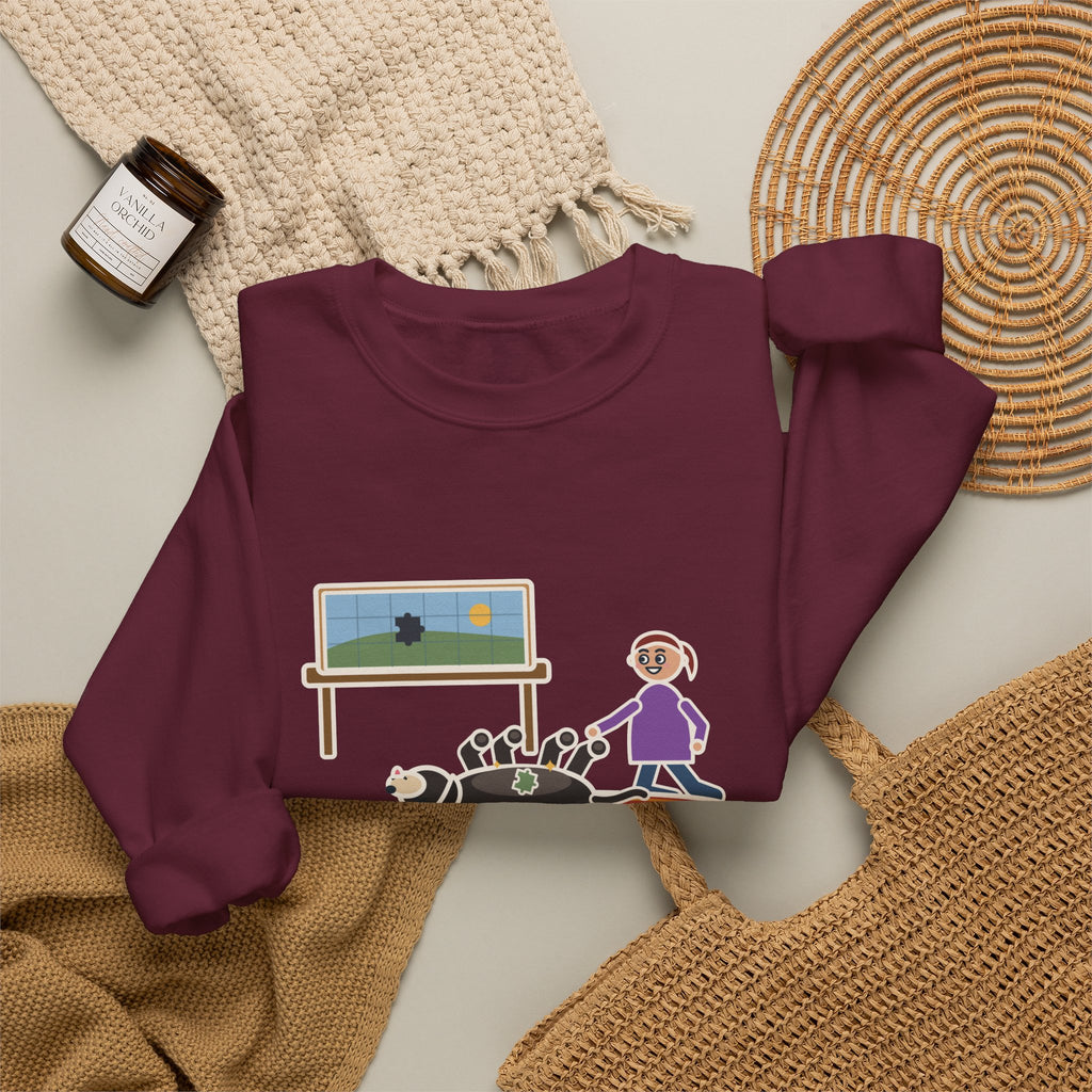 Thousand-Piece Puzzle, Found the Last Piece Under the Dog Sweatshirt, Funny Jigsaw Puzzle Crewneck with Belly-Up Dog