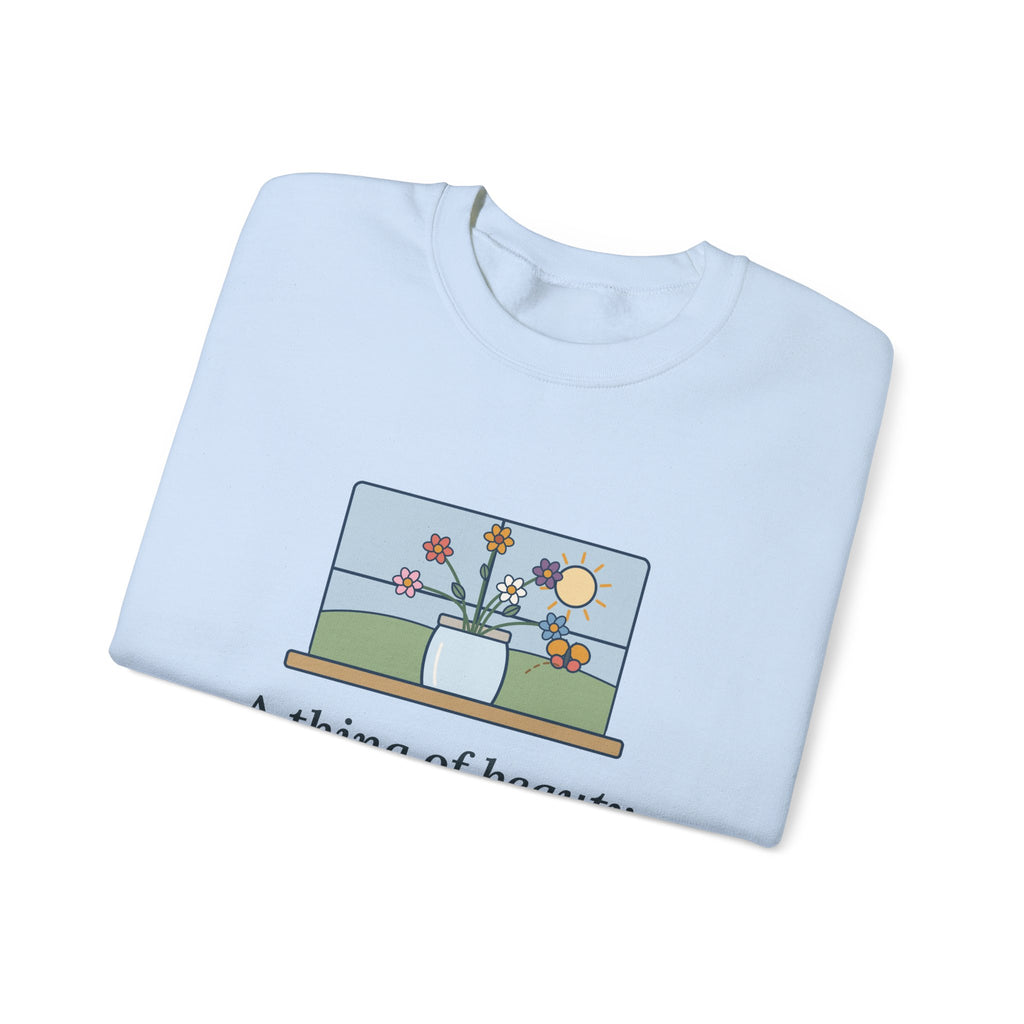 A Thing of Beauty Is a Joy Forever Sweatshirt, Nature John Keats Quote Crewneck with Wildflower Jar
