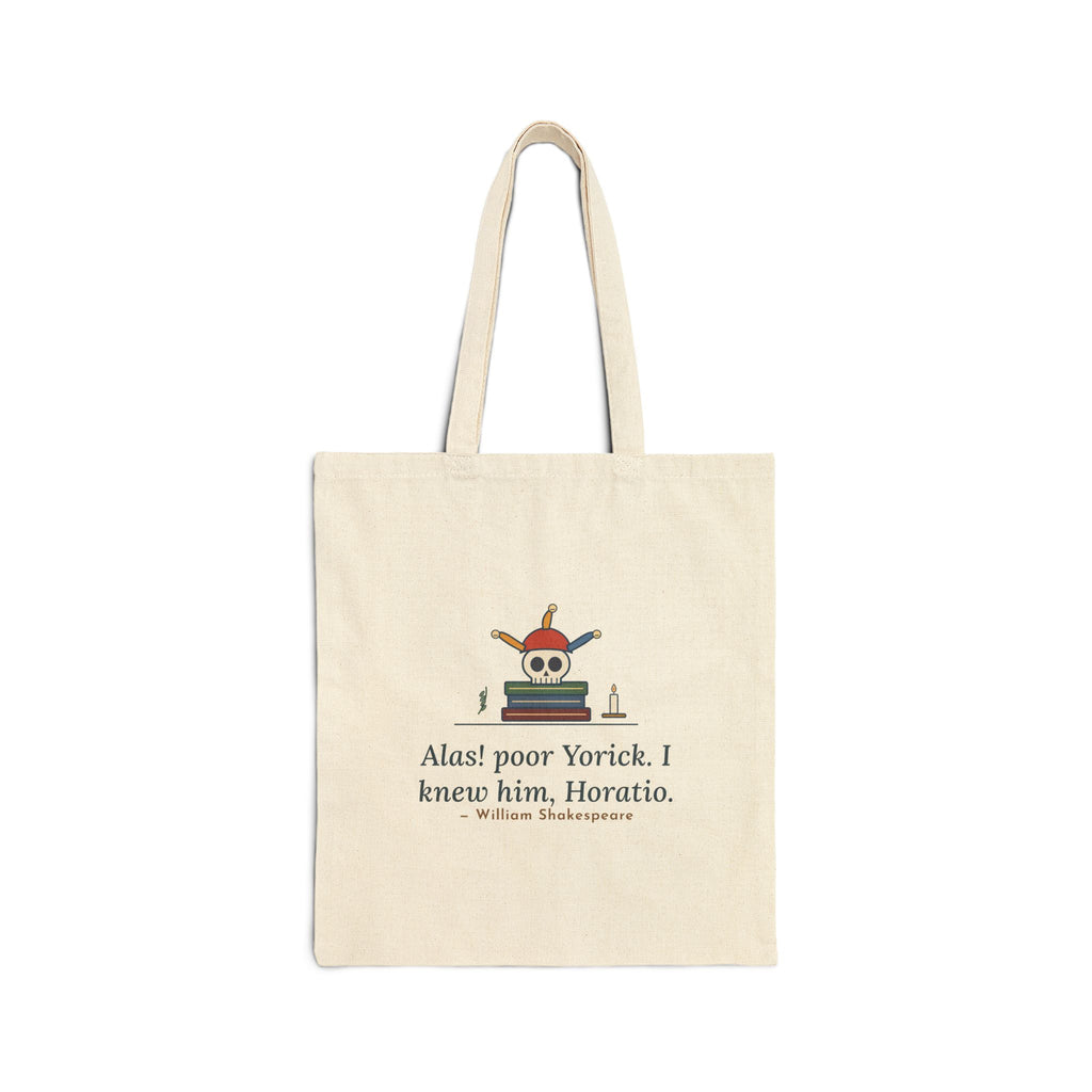 Alas, Poor Yorick Tote Bag, Gothic Shakespeare Quote Tote with Jester Skull